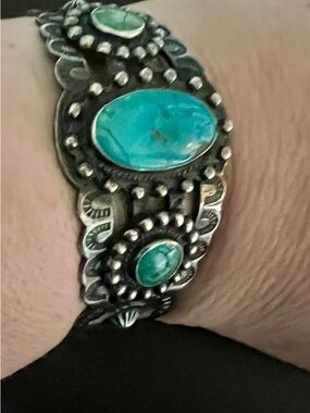 Fred Harvey Era Southwest Sterling Turquoise Cuff Bracelet